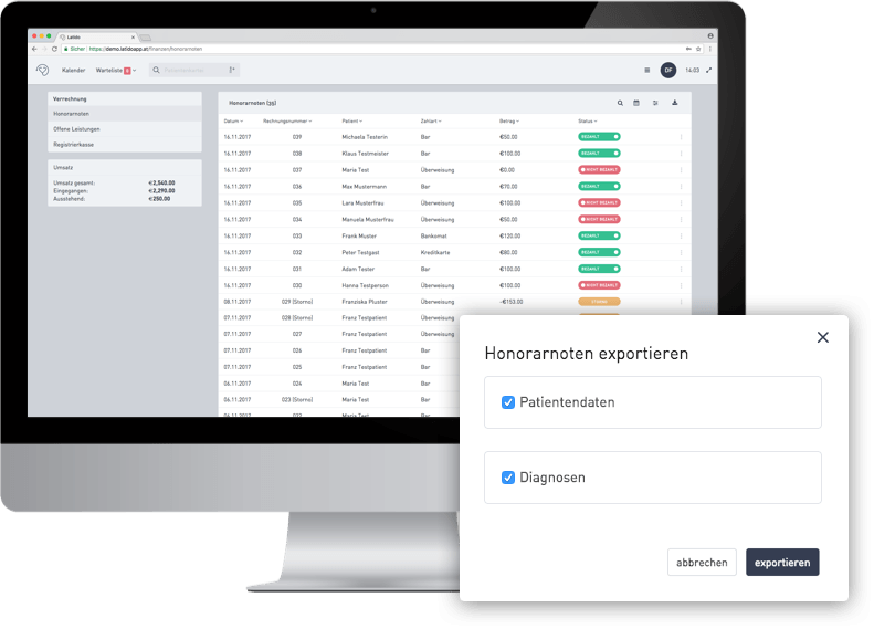 Wahlarzt-Finanzen Datenexport an Steuerberater