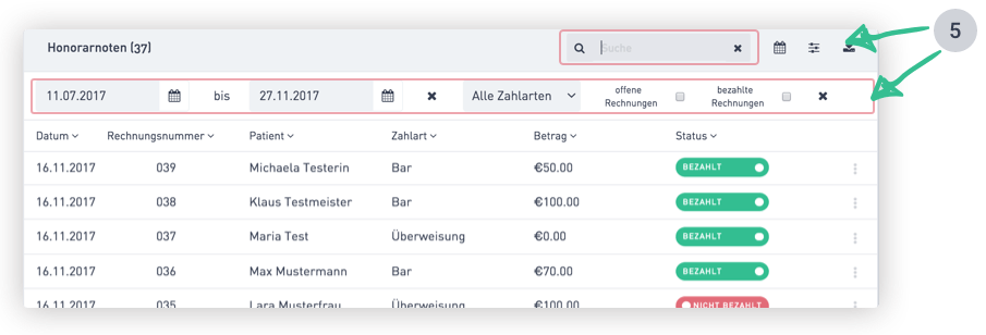 Wahlarzt-Honorarnoten Übersicht