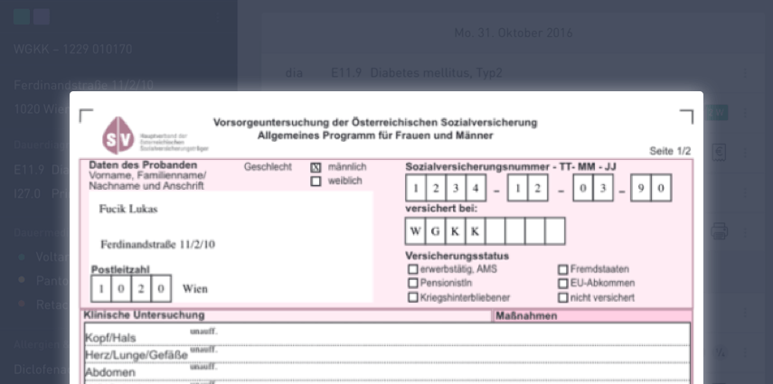 Vorsorgeuntersuchungen - Das Vorsorgeuntersuchungsformular integriert in Latido
