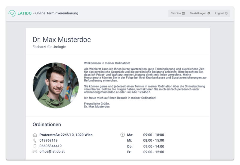 Online-Terminvereinbarung - Buchungsprofil